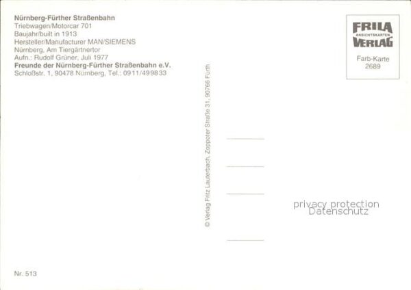 Strassenbahn Nürnberg-Fürth Triebwagen Motorcar 701 – Bild 2