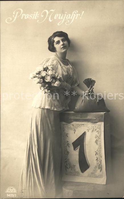 Foto RKL Paris Nr. 5423/1 Neujahr Frau Blumen