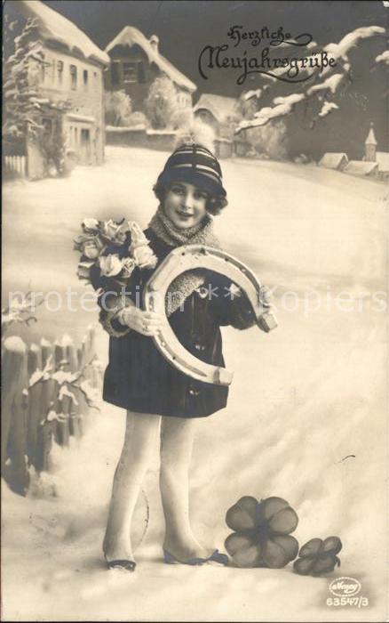 Foto Amag Nr. 63547/3 Neujahr Kind Kleeblatt Hufeisen