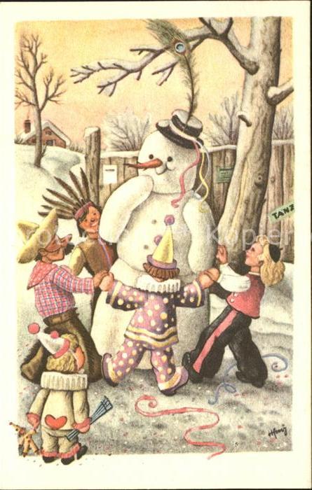 Schneemann Kinder Fasching Pfauenfeder Tanz