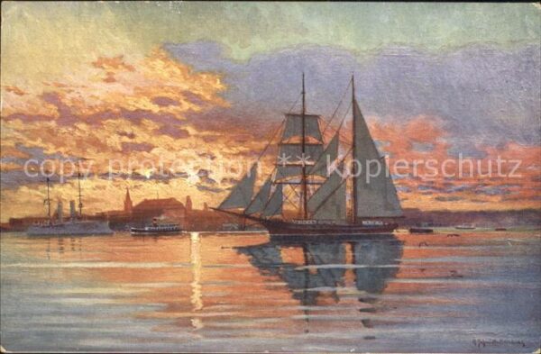 Segelschiffe Sonnenuntergang am Kieler Hafen Künstle
