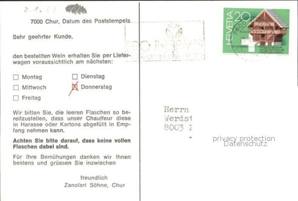 Wein Bestellkarte Zanolari Söhne Chur – Bild 2