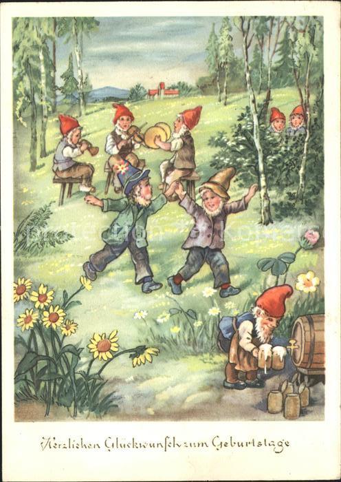 Zwerge Dwarfs Nains Geburtstag Bier Tanz Musikanten Geige T