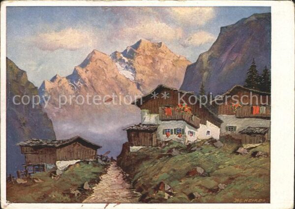 Kuenstlerkarte J. Hecker Berglandschaft