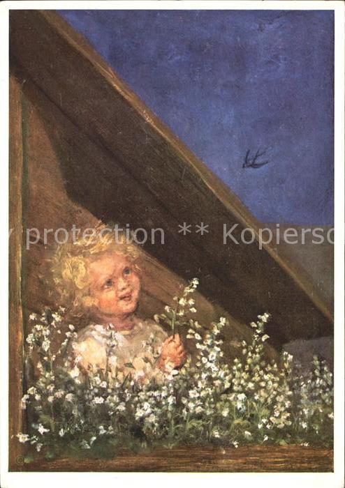 Spoetl Maria Kuenstlerkarte Nimms mit Nr. 370 Kind Blumen Schwalbe