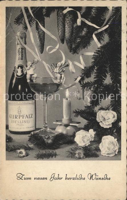 Neujahr Kurpfalz-Riesling Sektglas Kerze Blumen