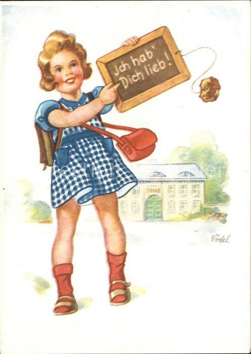 Schultafel Kind Schule Künstlerkarte Dörfel