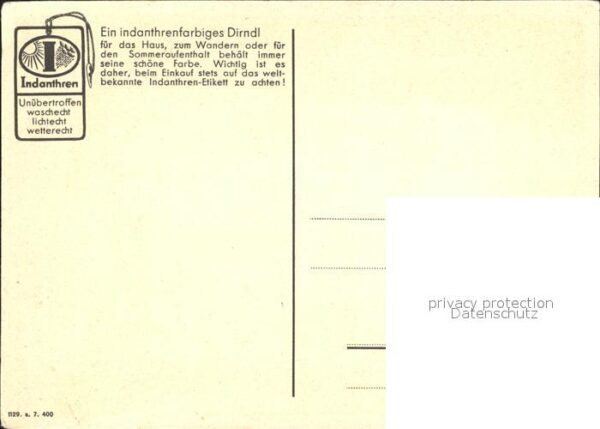 Werbung Reklame Textilien Farbstoff Indanthren Dirndl – Bild 2