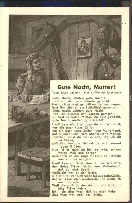 Liederkarte Militaria Soldat Gute Nacht Mutter