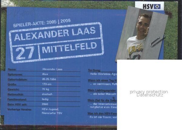 Fussball Alexander Laas Autogramm HSV – Bild 2