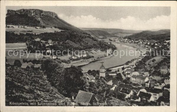 Koenigstein Saechsische Schweiz mit Lilienstein und Elbtal