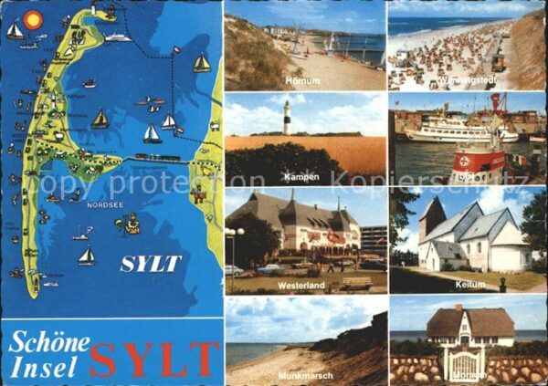 Insel Sylt Landkarte Teilansichten Strand Leuchttu