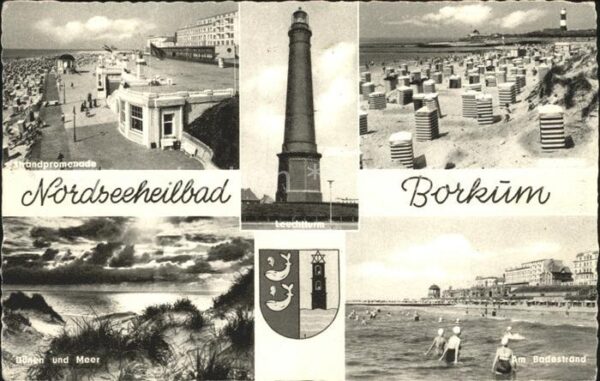 Borkum Strandpromenade Leuchtturm Dünen und Me
