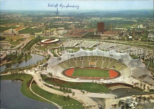 Nymphenburg Fliegeraufnahme Olympiastadion mit Schl