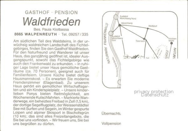 Walpenreuth Oberfranken Gasthaus Pension Waldfrieden – Bild 2