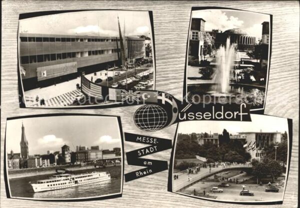 Duesseldorf Messehalle Fontäne Fahrgastschiff