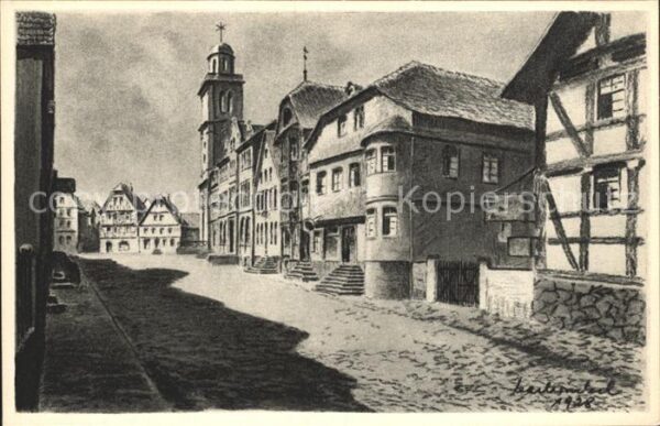 Lauterbach Hessen Marktplatz Kohlezeichnung