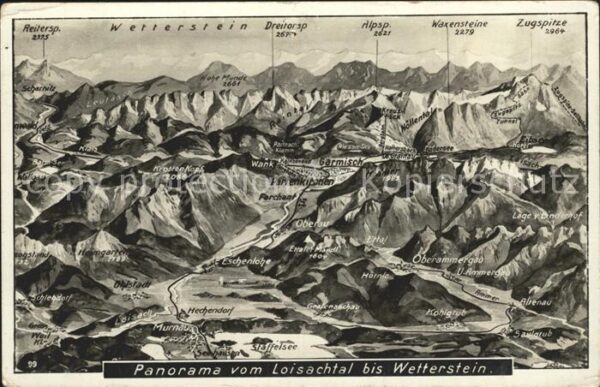 Garmisch-Partenkirchen Panoramakarte vom Loisachtal bis Wetter