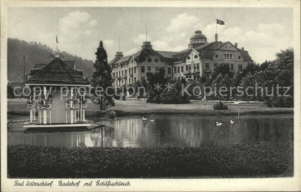 Bad Salzschlirf Hotel Badehof mit Goldfischteich Bahnpo