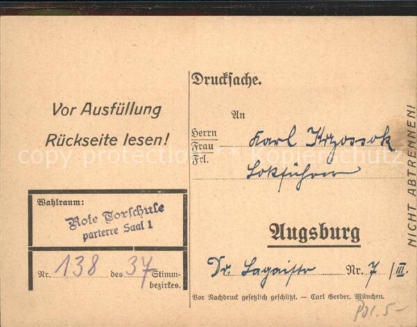 Augsburg Wahlbenachrichtigung Wahlkarte