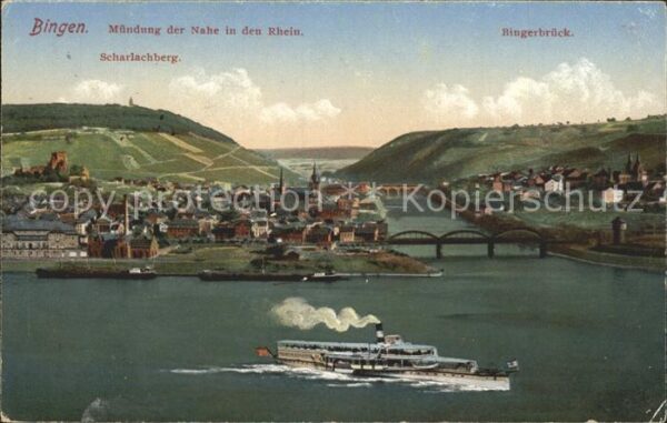 Bingen Rhein Mündung der Nahe in den Rhein mit Schar