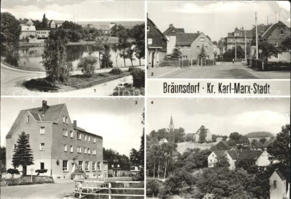 Braeunsdorf Oberschoena Dorfteich Dorfstrasse Kaufhalle Kirchbe