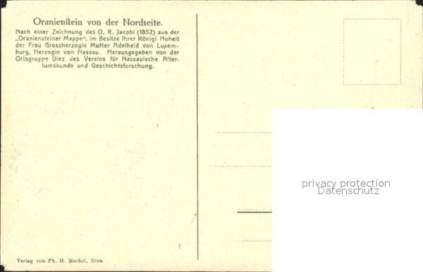 Oranienstein Lahn Schloss Zeichnung Jacobi 1852 Oranienst – Bild 2