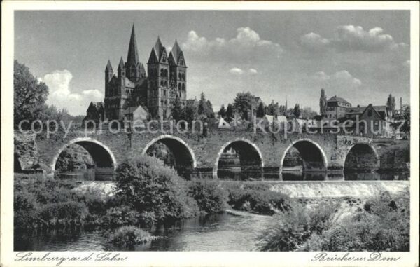 Limburg Lahn Brücke und Dom Kupfertiefdruck