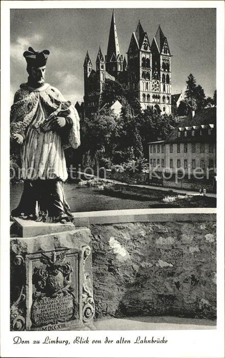 Limburg Lahn Statue Dom Blick von der alten Lahnbrüc