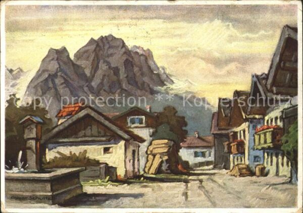 Garmisch-Partenkirchen Frühlingstrasse mit Zugspitze Künstlerk