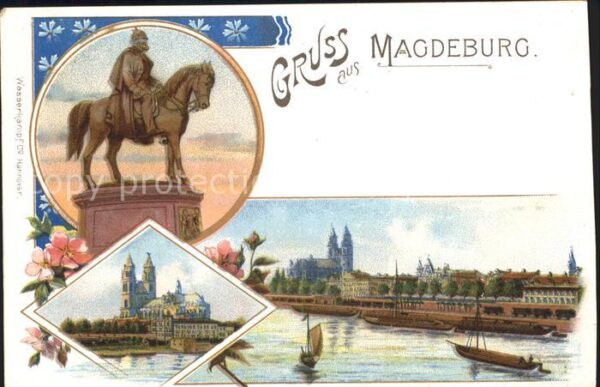 Magdeburg Partie an der Elbe Dom Reiterstandbild