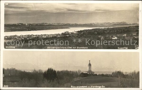 Starnberg mit Alpenkette Zugspitze und Bismarckde