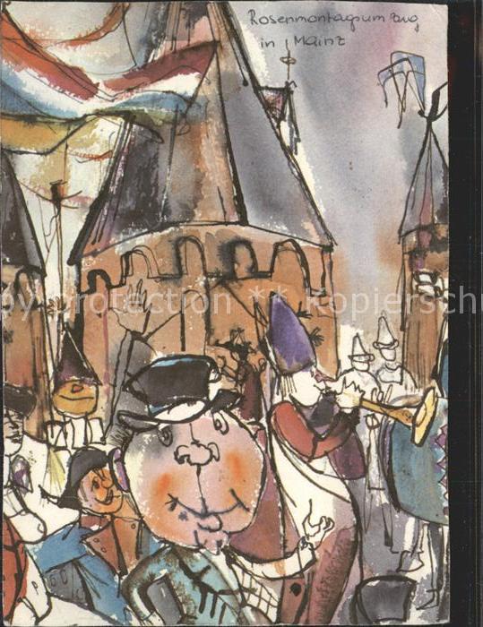 Mainz Rhein Rosenmontagsumzug Künstlerkarte