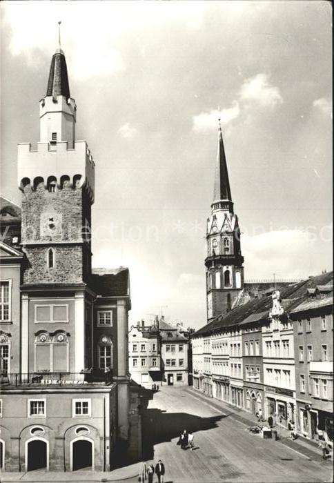 Loebau Sachsen Nicolaistrasse mit Rathaus