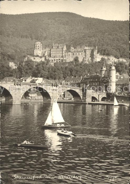 Foto Popp Nr. 319 Heidelberg Brücke Segelboot