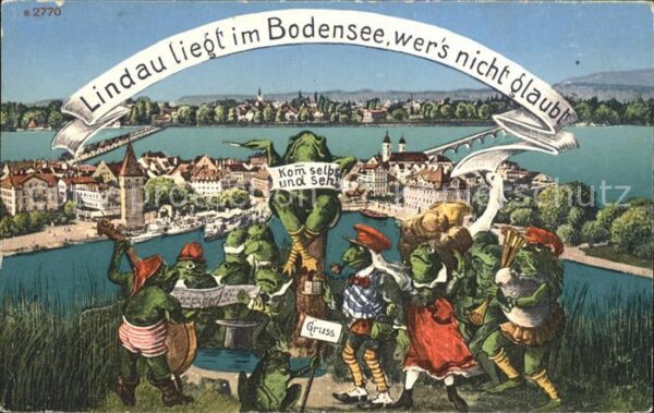 Lindau Bodensee Panorama Frösche mit Spruchband