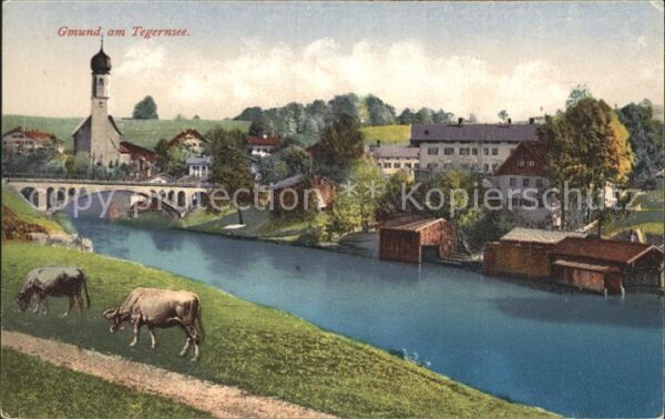 Gmund Tegernsee Partie mit Brücke und Kirche