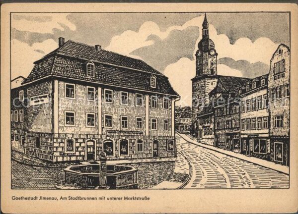 Ilmenau Thueringen Goethestadt Stadtbrunnen mit Marktstras