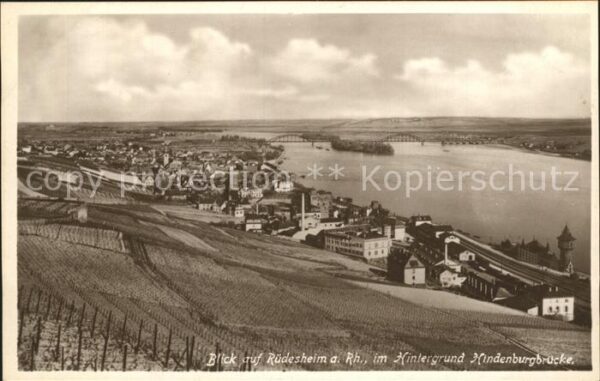 Ruedesheim Rhein mit Hindenburgbrücke