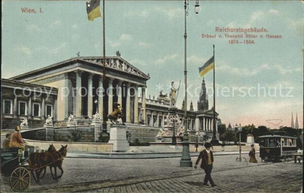 Wien Reichsratsgebäude Pferdekutsche Strasse