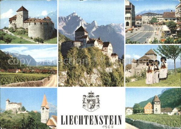 Liechtenstein  Schloss Strassenpartie Trachtenmädchen