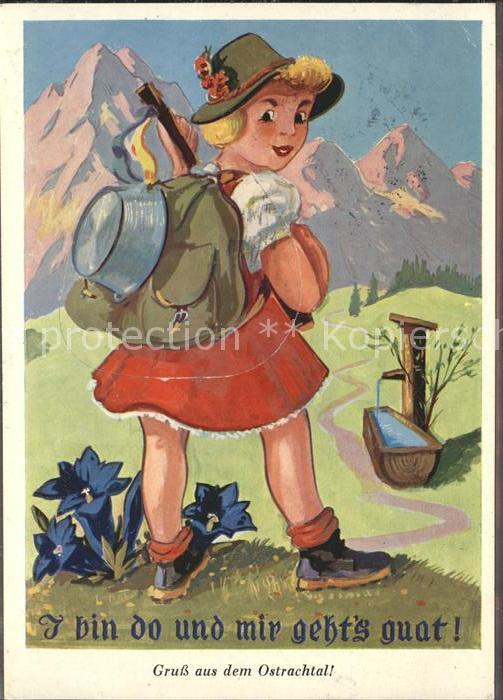 Ostrachtal Trachtenkind Wanderung Rucksack Enzian