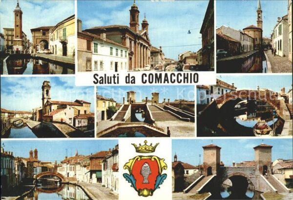 Comacchio Teilansichten Kanal Brücke Wappen Krone
