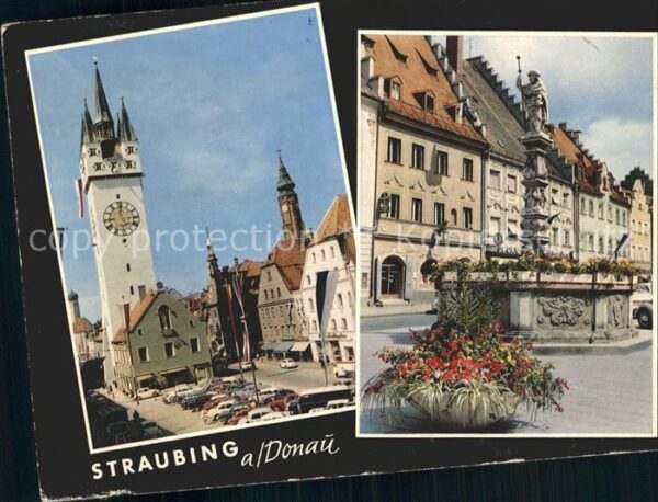 Straubing Ludwigsplatz mit Stadtturm und Jakobsbr