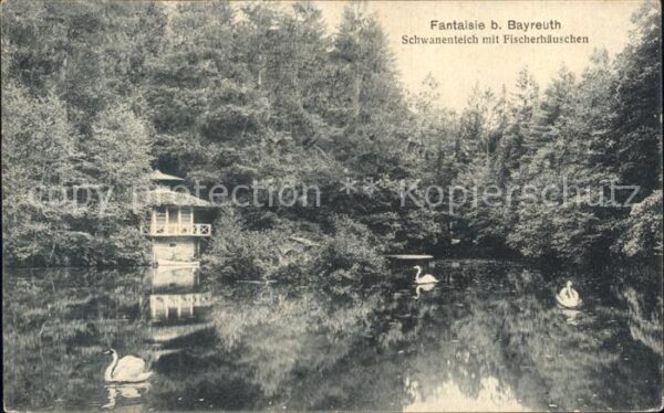 Bayreuth Fantasie Schwanenteich mit Fischerhäusc