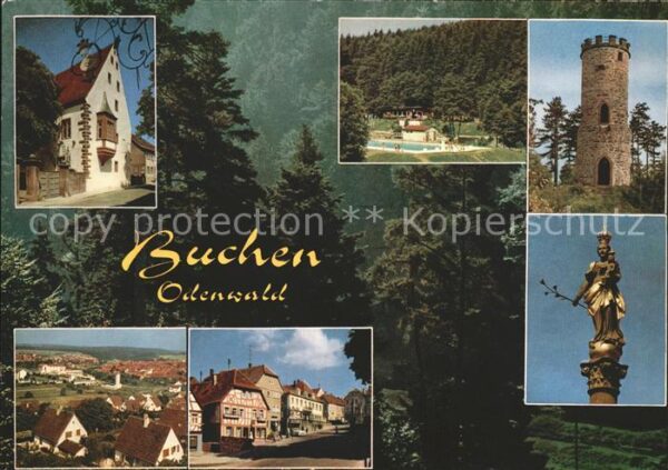 Buchen Odenwald Erker Schwimmbad Turm Stadtansicht Denk