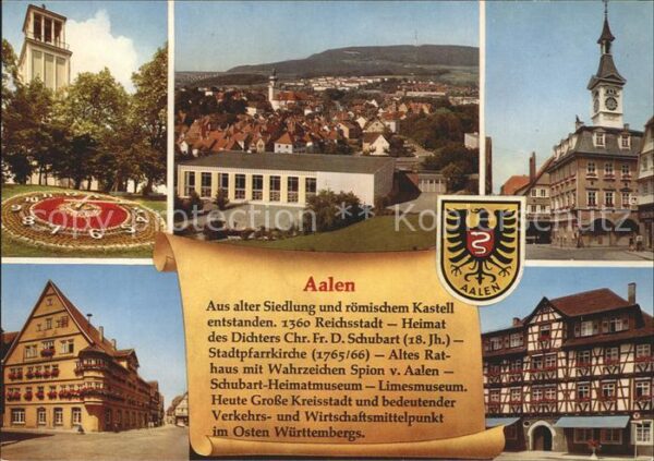 Aalen Blumenuhr Panorama Kirche Rathaus Schub