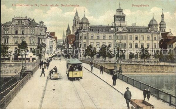 Heilbronn Neckar Partie mit Neckarbrücke Postgebäude Str