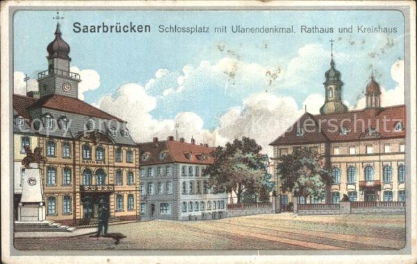 Saarbruecken Schlossplatz mit Ulanendenkmal Rathaus
