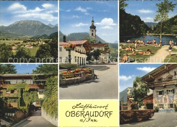 Oberaudorf Ortspartie mit Kaisergebirge Badestelle